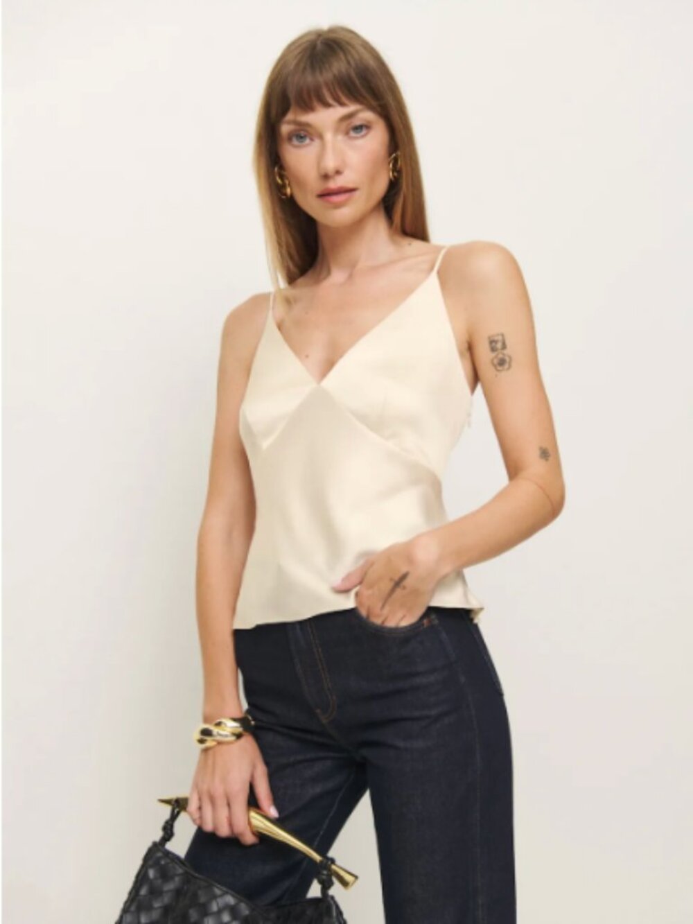 Reformation Mickey Satin Top Ivory - Size XS